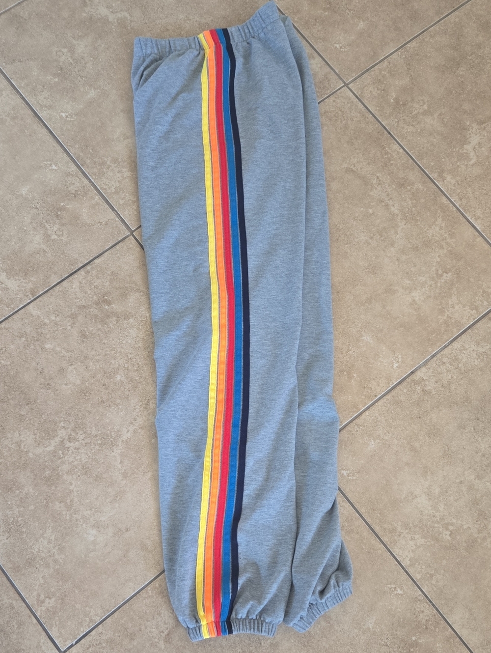 Gray Joggers with Rainbow Side Stripes S